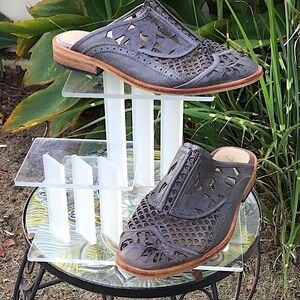 Free People Grey Paramount Laser Cut Mule Shoes